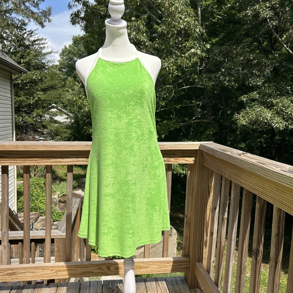 Sundress Coverup Dress Shorts Women's Medium Green White Casual Vacation Resort